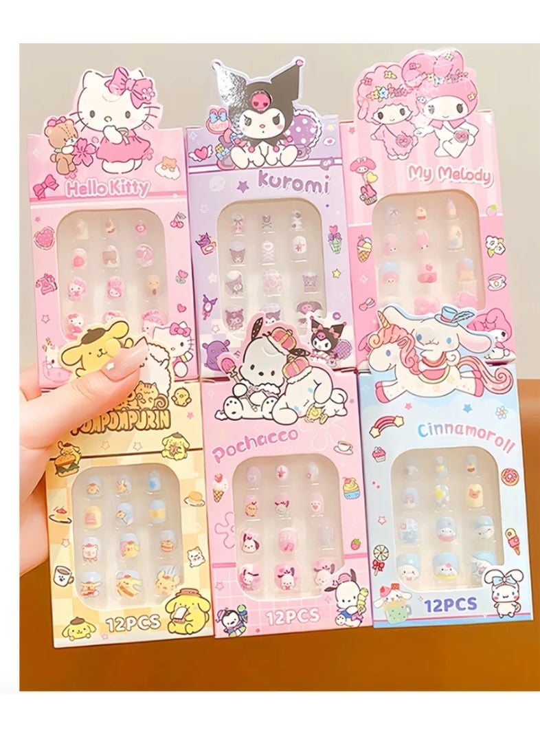 12pcs Press On Nails for Kids, Cute Cartoon False Nail Tips with Manicure Tool, Removable Nail Stickers Gift Set for Girls - Image 5